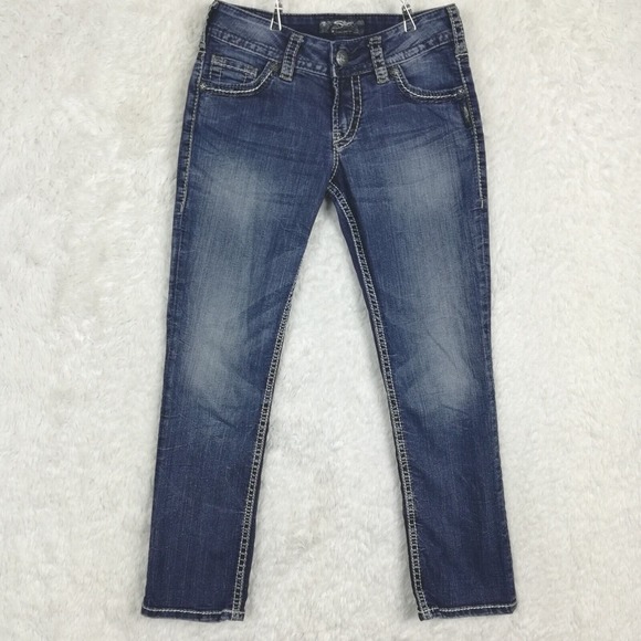 Silver Jeans Womens Jeans Suki Capri‎ Blue Denim Stone Wash Low Rise Stretch 26 - Picture 1 of 11